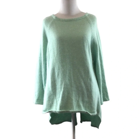 Go Along With ALU Green Knit Crewneck Sweater Womens Medium Split Open Back Soft - Picture 1 of 8